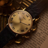 Piaget Altiplano 9036, 18k gold dress watch on black lizard-embossed strap, studio close-up