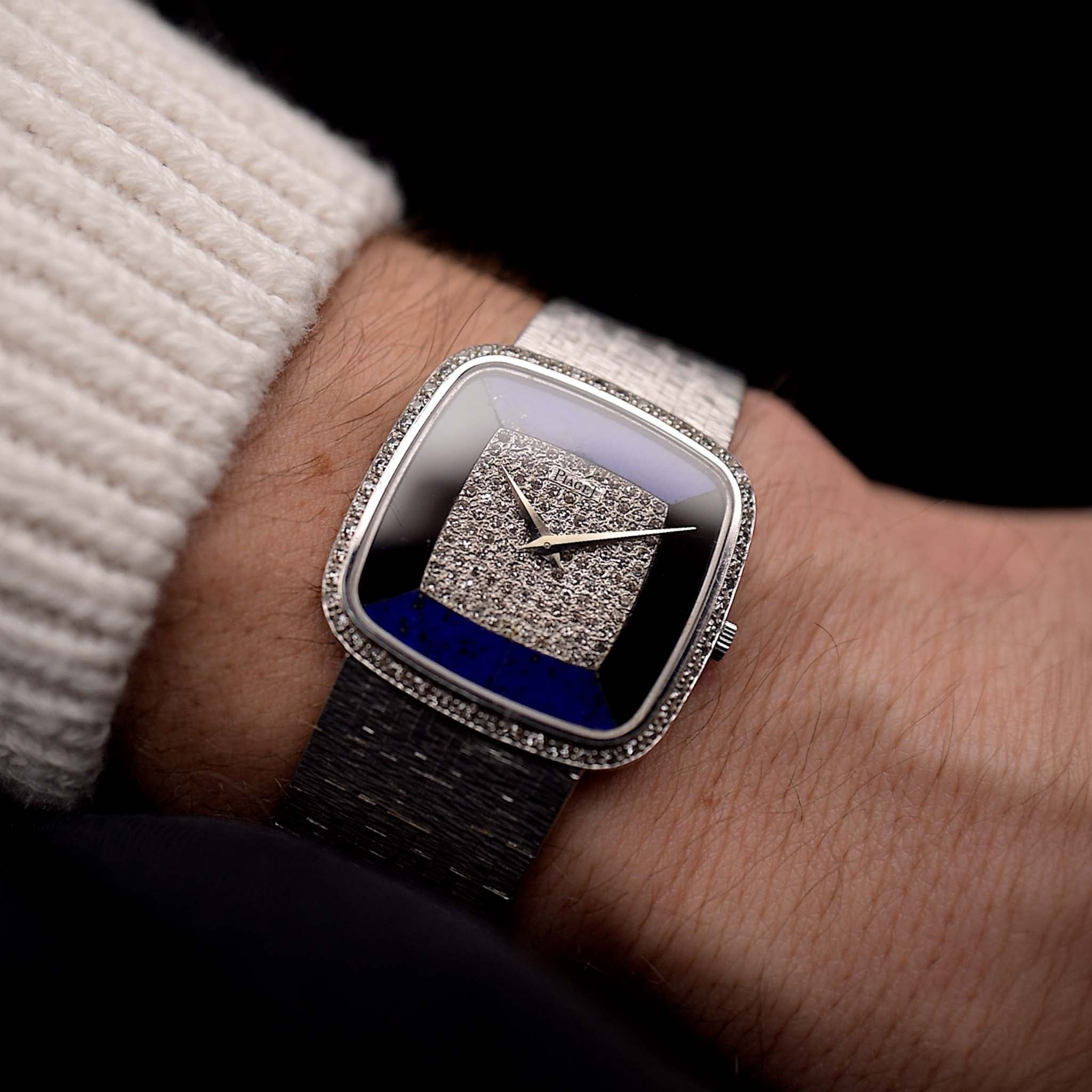 Piaget Watch - Watch Piaget Square 9775 Lapis Onyx 18k white gold Diamond 1970s -  Onyx and Lapislazuli stone dial - white gold bracelet