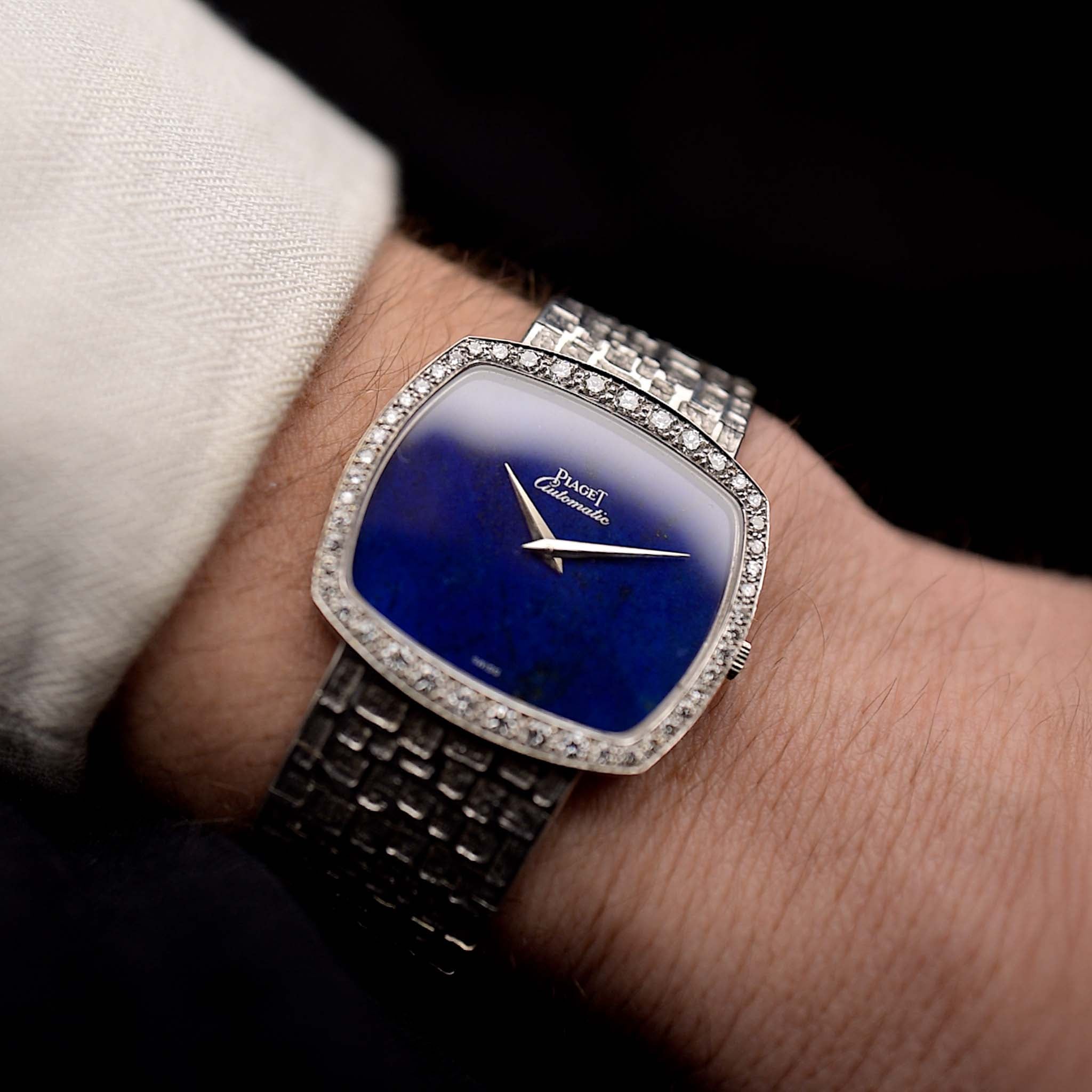 Vintage Piaget TV 12735 Lapis Lazuli Diamond 1970s 18k white gold