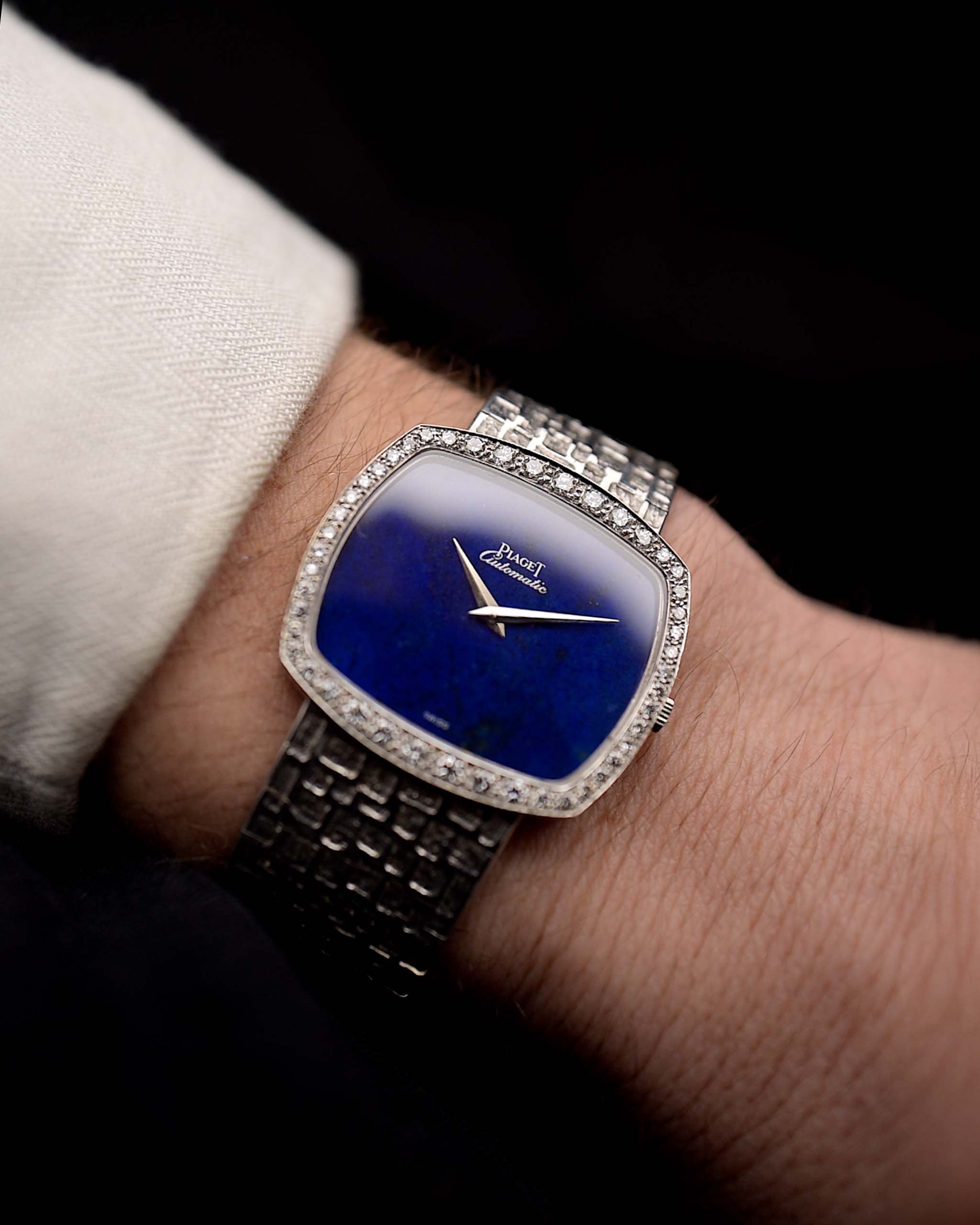 Vintage Piaget TV 12735 Lapis Lazuli Diamond 1970s 18k white gold