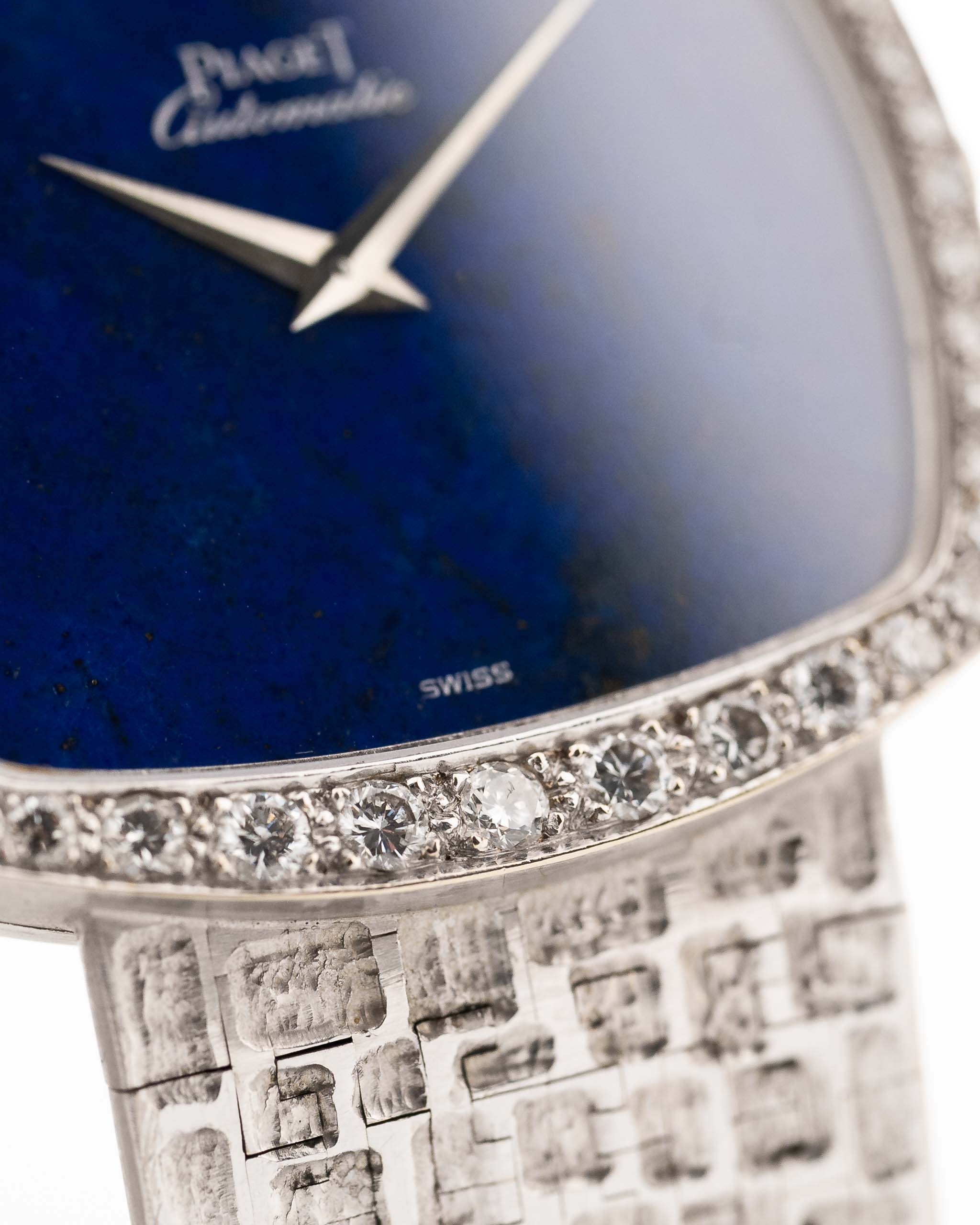 Vintage Piaget TV 12735 Lapis Lazuli Diamond 1970s 18k white gold with Lapis Lazuli dial diamonds