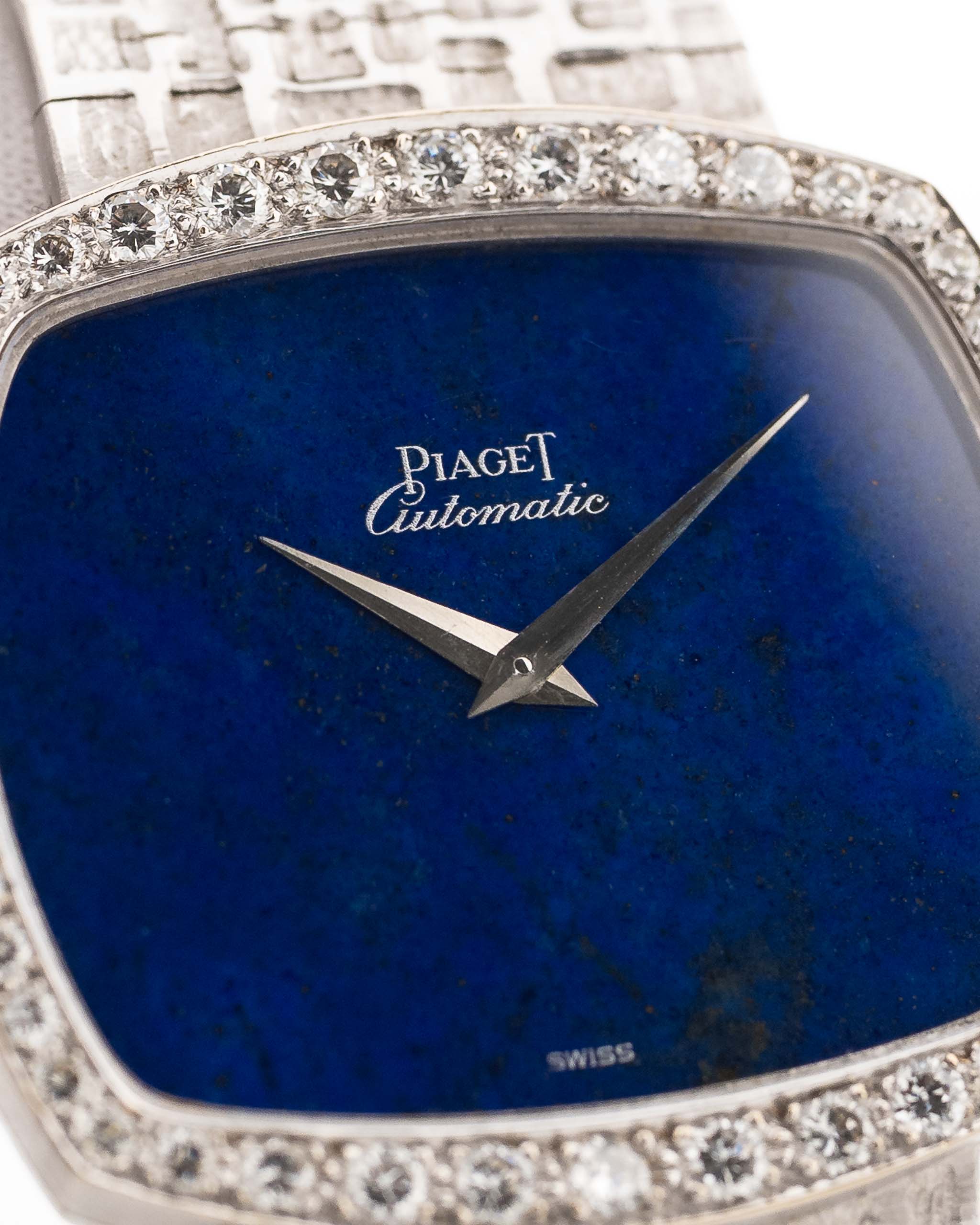 Vintage Piaget TV 12735 Lapis Lazuli Diamond 1970s 18k white gold with Lapis Lazuli dial diamonds