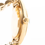 Closeup Photo of a Rolex 1601 Datejust 18k Malachite Case with crown. From 1968, 36mm in 18K Yellow Gold with Original Malachite Dial, Automatic Caliber 1570 and Original Jubilee Bracelet.