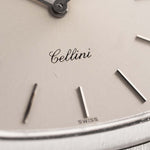 Closeup Photo of a Rolex Cellini 3805 Square 18k from 1970. 31.5mm in 18k White Gold with Manual Wind Movement, Original Silver Sunburst Dial and White Gold Bracelet.
