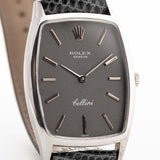 Vintage Rolex Cellini 3807 Tonneau 18k white gold dark grey dial