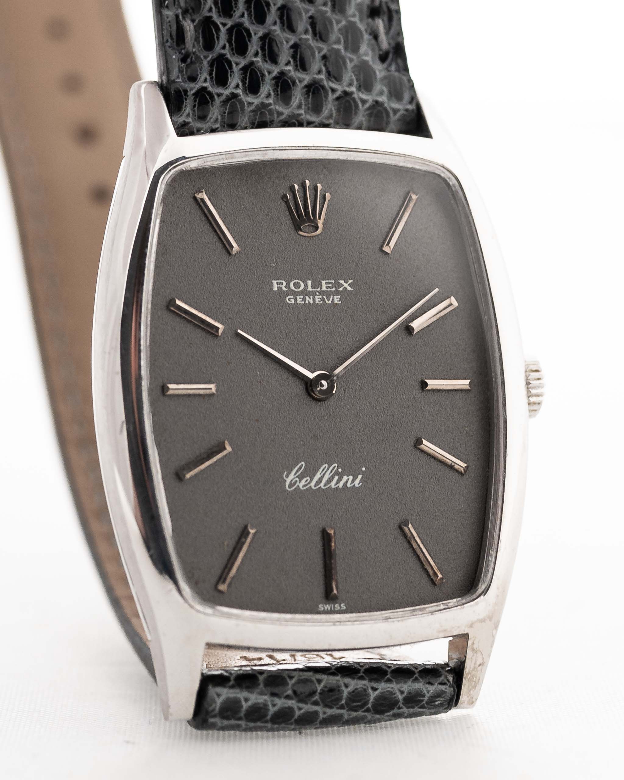 Vintage Rolex Cellini 3807 Tonneau 18k white gold dark grey dial