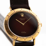 Rolex Cellini 4083 Brown Ombre 1970s brown ombre dial yellow gold case closeup