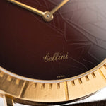 Closeup of a Vintage Rolex Cellini 4083 Ombre from 1973 Brown Ombre Dial. 33mm with 18k Yellow Gold Case, Manual Wind Movement, Original Brown Ombre Dial and Leather Strap.