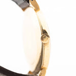 Closeup of a Vintage Rolex Cellini 4083 Ombre from 1973 Case. 33mm with 18k Yellow Gold Case, Manual Wind Movement, Original Brown Ombre Dial and Leather Strap.