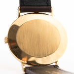 Closeup of a Vintage Rolex Cellini 4083 Ombre from 1973 Case. 33mm with 18k Yellow Gold Case, Manual Wind Movement, Original Brown Ombre Dial and Leather Strap.