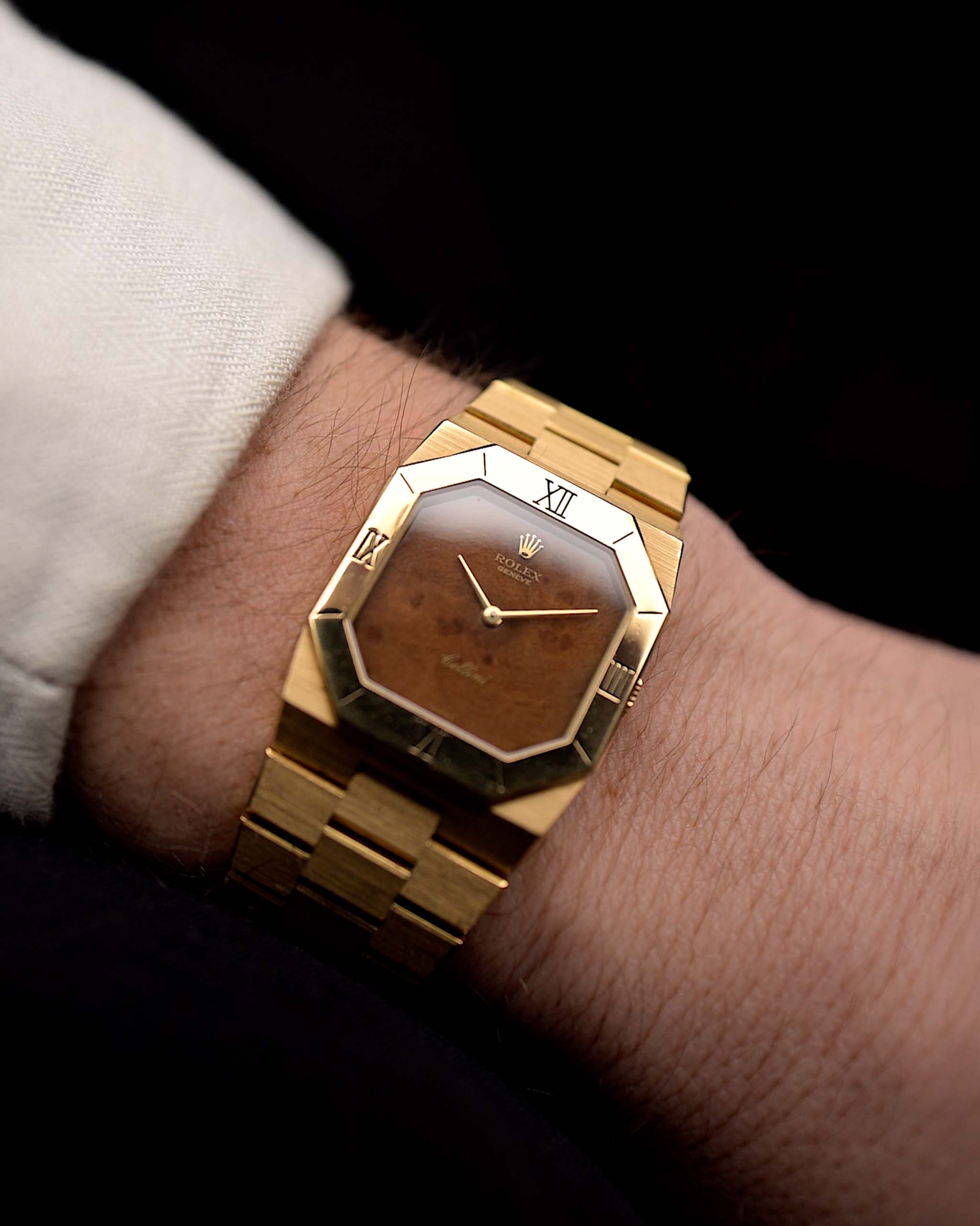 Vintage Rolex Cellini 4350 Octagon Wood 1981 18k yellow gold wooden walnut dial