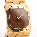 Vintage Rolex Cellini 4350 Octagon Wood 1981 18k yellow gold wooden walnut dial