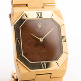 Vintage Rolex Cellini 4350 Octagon Wood 1981 18k yellow gold wooden walnut dial