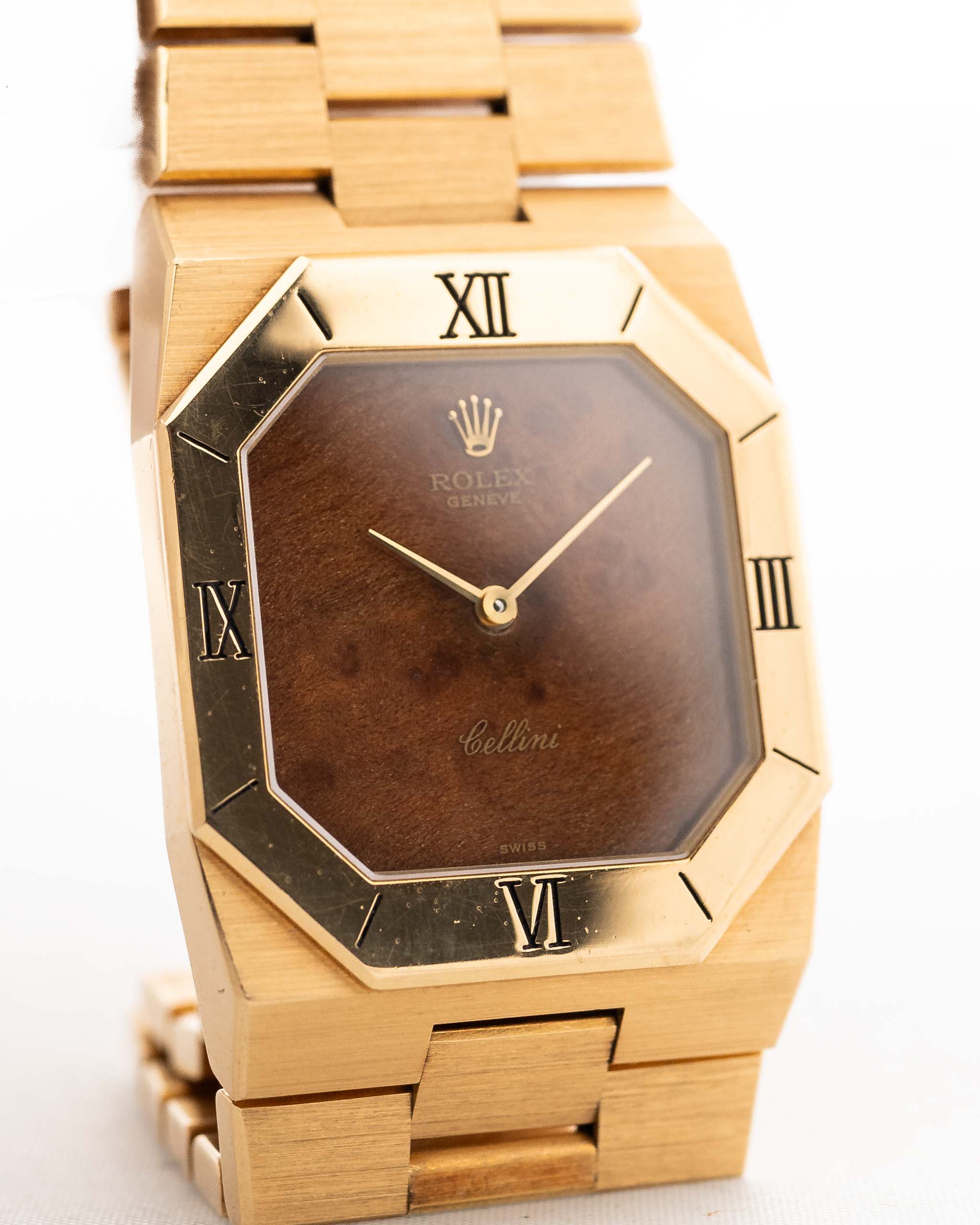 Vintage Rolex Cellini 4350 Octagon Wood 1981 18k yellow gold wooden walnut dial
