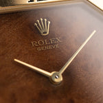 Vintage Rolex Cellini 4350 Octagon Wood 1981 18k yellow gold wooden walnut dial Hands and Rolex crown