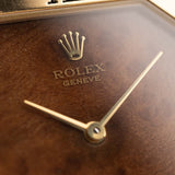 Vintage Rolex Cellini 4350 Octagon Wood 1981 18k yellow gold wooden walnut dial Hands and Rolex crown