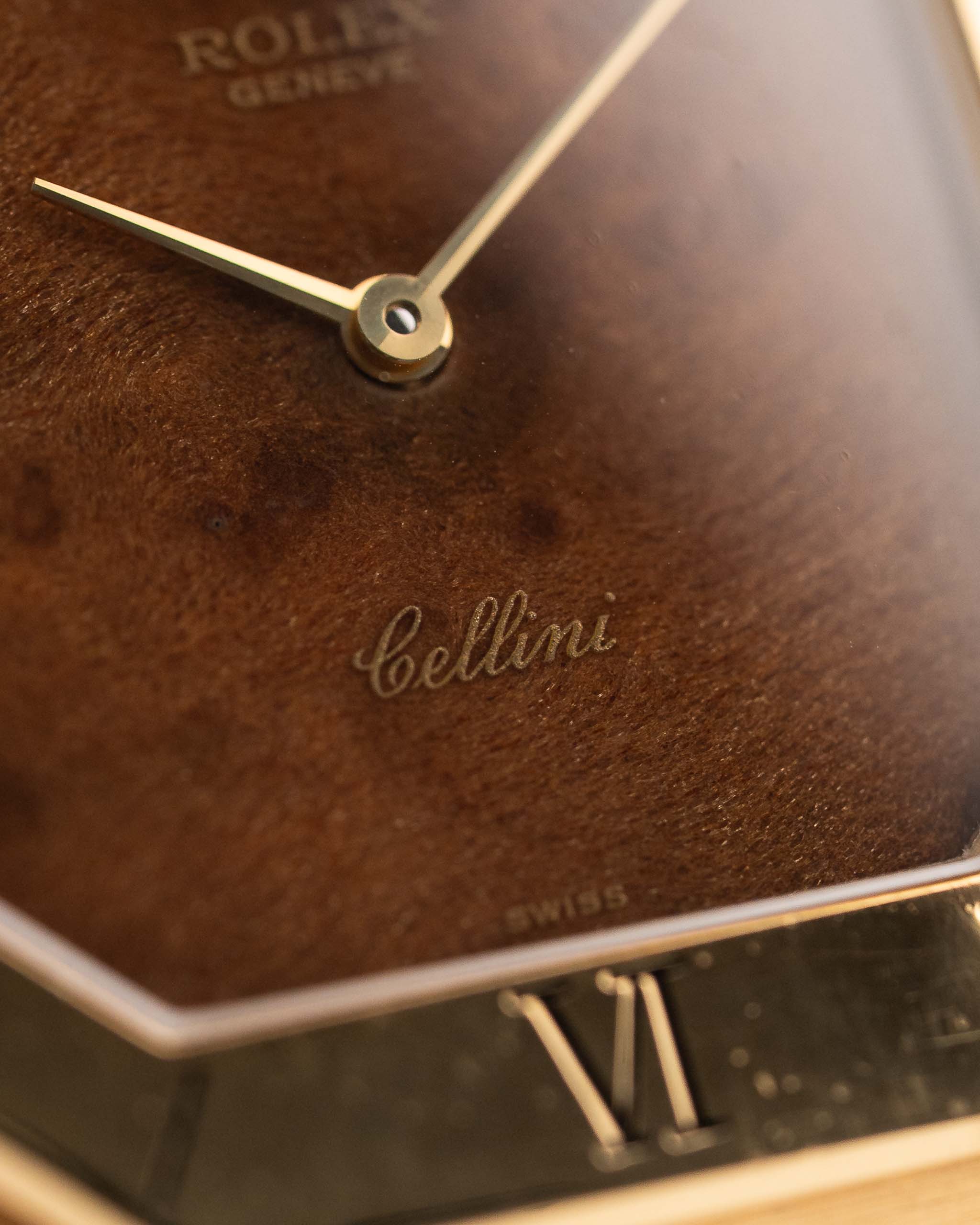 Vintage Rolex Cellini 4350 Octagon Wood 1981 18k yellow gold Cellini signature