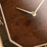 Preowned Rolex Cellini 4350 Octagon Wood 1981 18k yellow gold wooden walnut dial Hands and Rolex crown