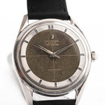 Universal Genève 20368 Polerouter Ref 20368 from the 1960s. 34mm in Stainless Steel, Automatic microtor movement, Original black dial with patina and Leather Strap.