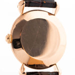 Closeup Photo of a Vacheron Constantin 18k Rosé Teardrop from the 1940s. 30mm 18k Rose Gold Case with Manual Wind Movement, Original Gold Dial and Leather Strap.
