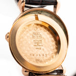 Closeup Photo of a Vacheron Constantin 18k Rosé Teardrop from the 1940s. 30mm 18k Rose Gold Case with Manual Wind Movement, Original Gold Dial and Leather Strap.
