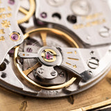 Closeup Photo of a Vacheron Constantin 39014 Tonneau 18k from the 1980s. 27mm 18k yellow gold case with Manual wind movement, Original Sigma dial and Leather strap.