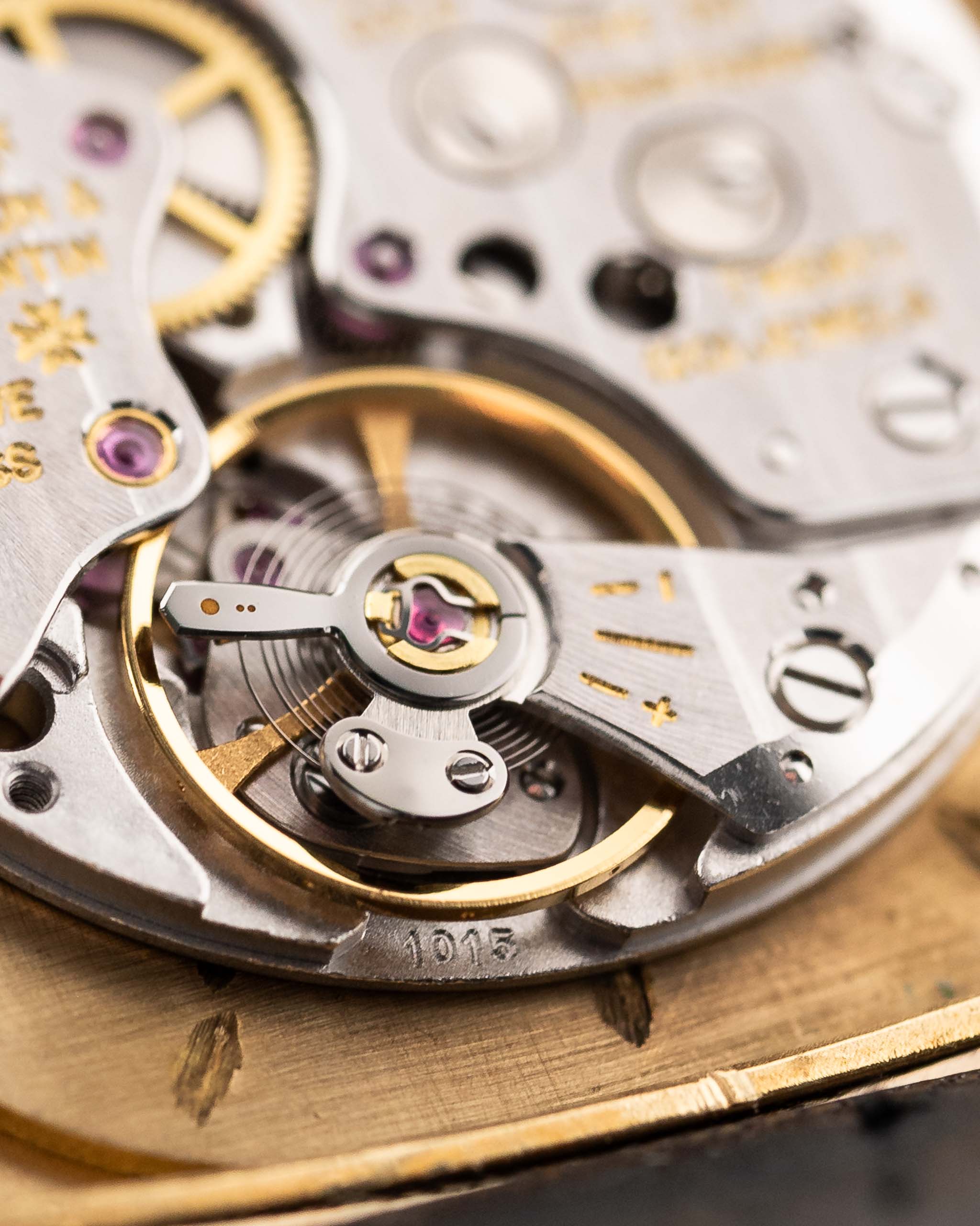 Closeup Photo of a Vacheron Constantin 39014 Tonneau 18k from the 1980s. 27mm 18k yellow gold case with Manual wind movement, Original Sigma dial and Leather strap.