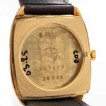 Closeup Photo of a Vacheron Constantin 39014 Tonneau 18k from the 1980s. 27mm 18k yellow gold case with Manual wind movement, Original Sigma dial and Leather strap.