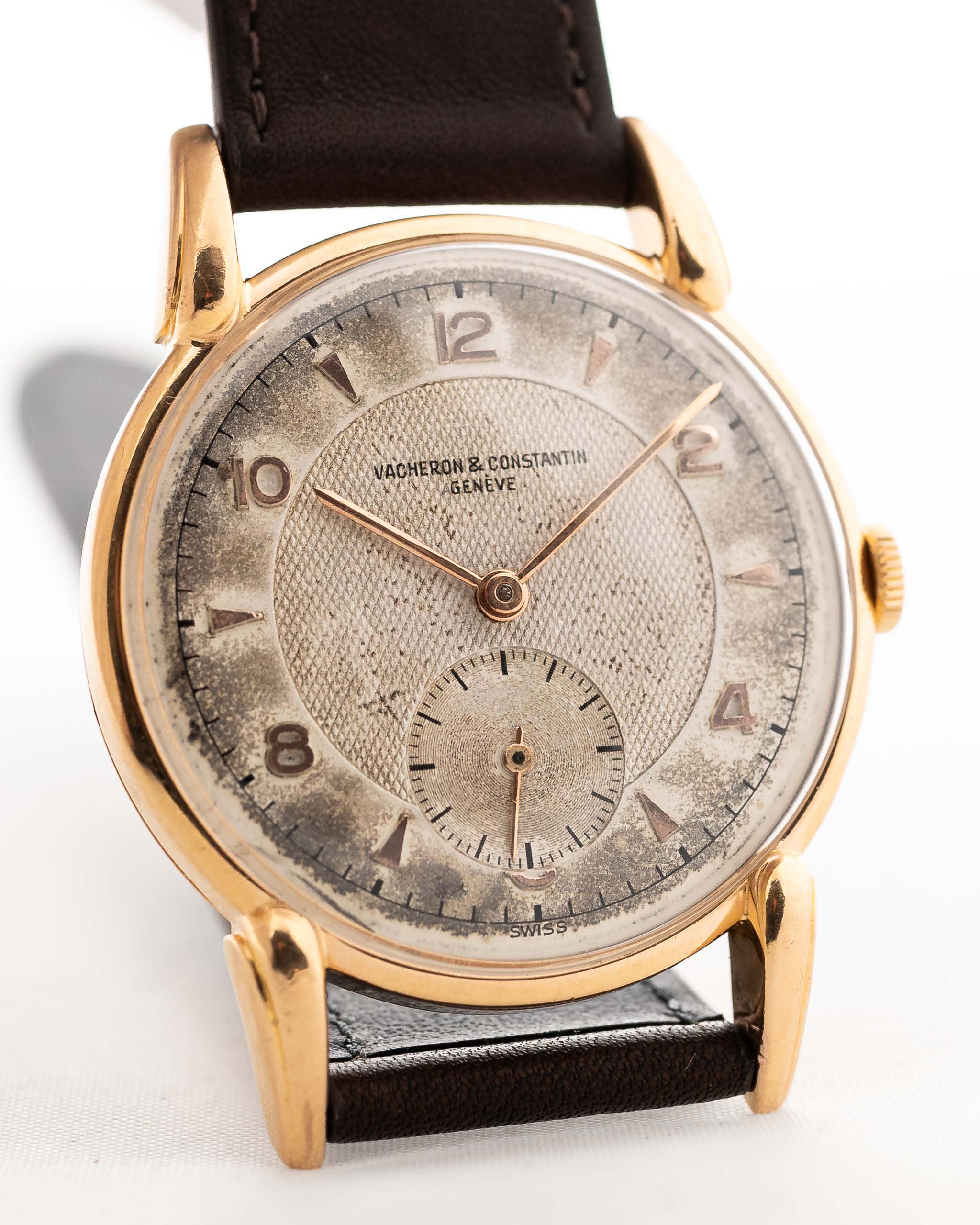 Vintage Vacheron Constantin Guilloche 18k Rose 1940s Dial