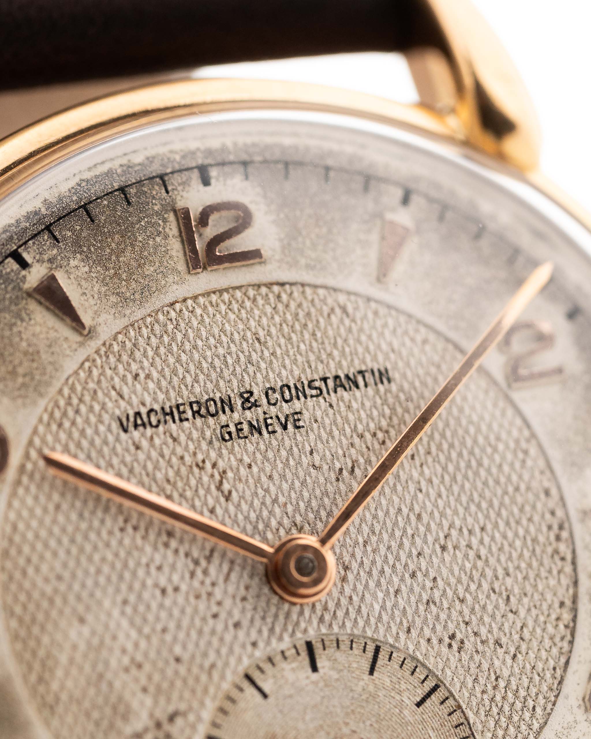 Vintage Vacheron Constantin Guilloche 18k Rose 1940s Dial Hands and markers