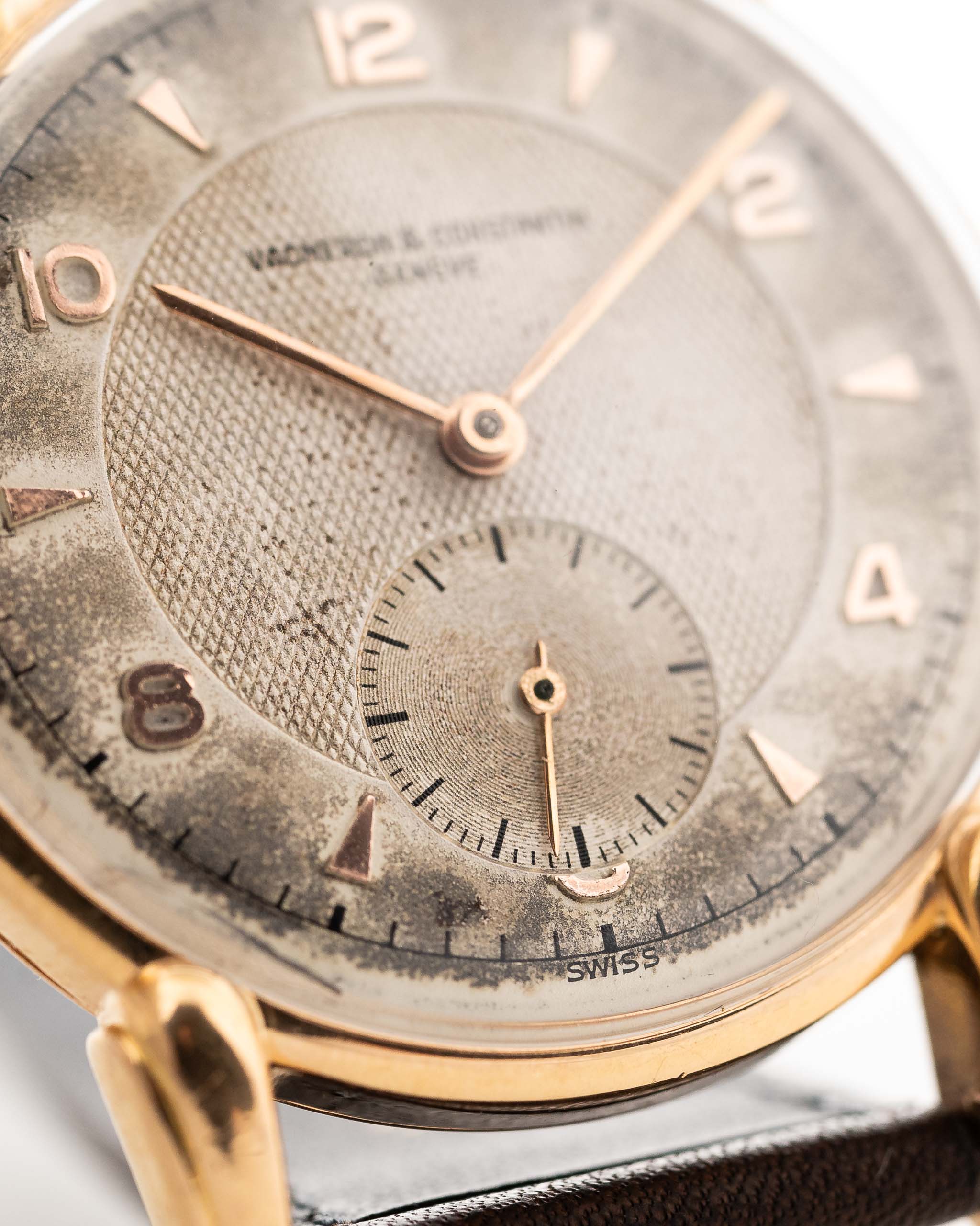 Vintage Vacheron Constantin Guilloche 18k Rose 1940s Dial