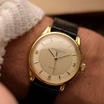 Vintage Vacheron Constantin Patrimony Spillmann Watch from the 1940s. 18k Yellow Gold case, Champagne two-tone dial, Automatic movement and Leather strap.
