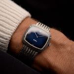 Rolex Cellini 4029 Blue Ombre 18k from the 1970s. 30mm in 18k White Gold with Manual Wind Movement, Blue Ombre Dial and 18k White Gold Bracelet.