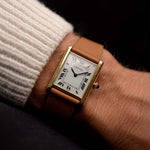 Cartier Tank Louis 96019 Paris Ref 96019 from the 1970s. 18k Yellow Gold with Manual movement, Original white dial and Original Leather strap.