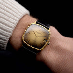 Video of a Vacheron Constantin 7390 Basket Ombre from the 1970s on a wrist. 32mm case in 18k Yellow Gold with Automatic Cal. K1121, Original golden ombre dial and Leather Strap.