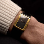 Video of a Vacheron Constantin 71203 Harmony 18k from the 1980s on a wrist. 23mm with 18k Yellow Gold Case, Quartz Movement, Black Dial, Original Leather Strap and 18k Gold Buckle.
