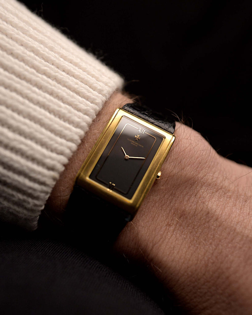Video of a Vacheron Constantin 71203 Harmony 18k from the 1980s on a wrist. 23mm with 18k Yellow Gold Case, Quartz Movement, Black Dial, Original Leather Strap and 18k Gold Buckle.