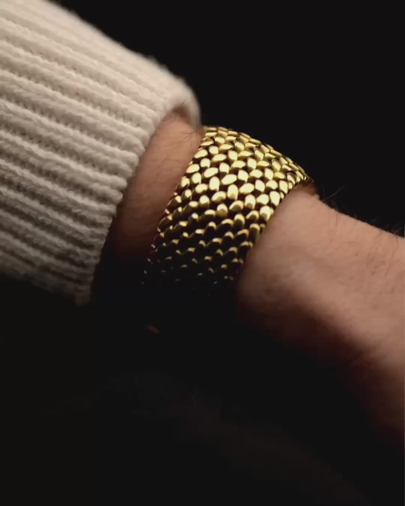 Vintage Audemars Piguet Cobra 5403 watch, 18k gold, diamond dial, Jumbo case, automatic movement, on wrist on black background, video