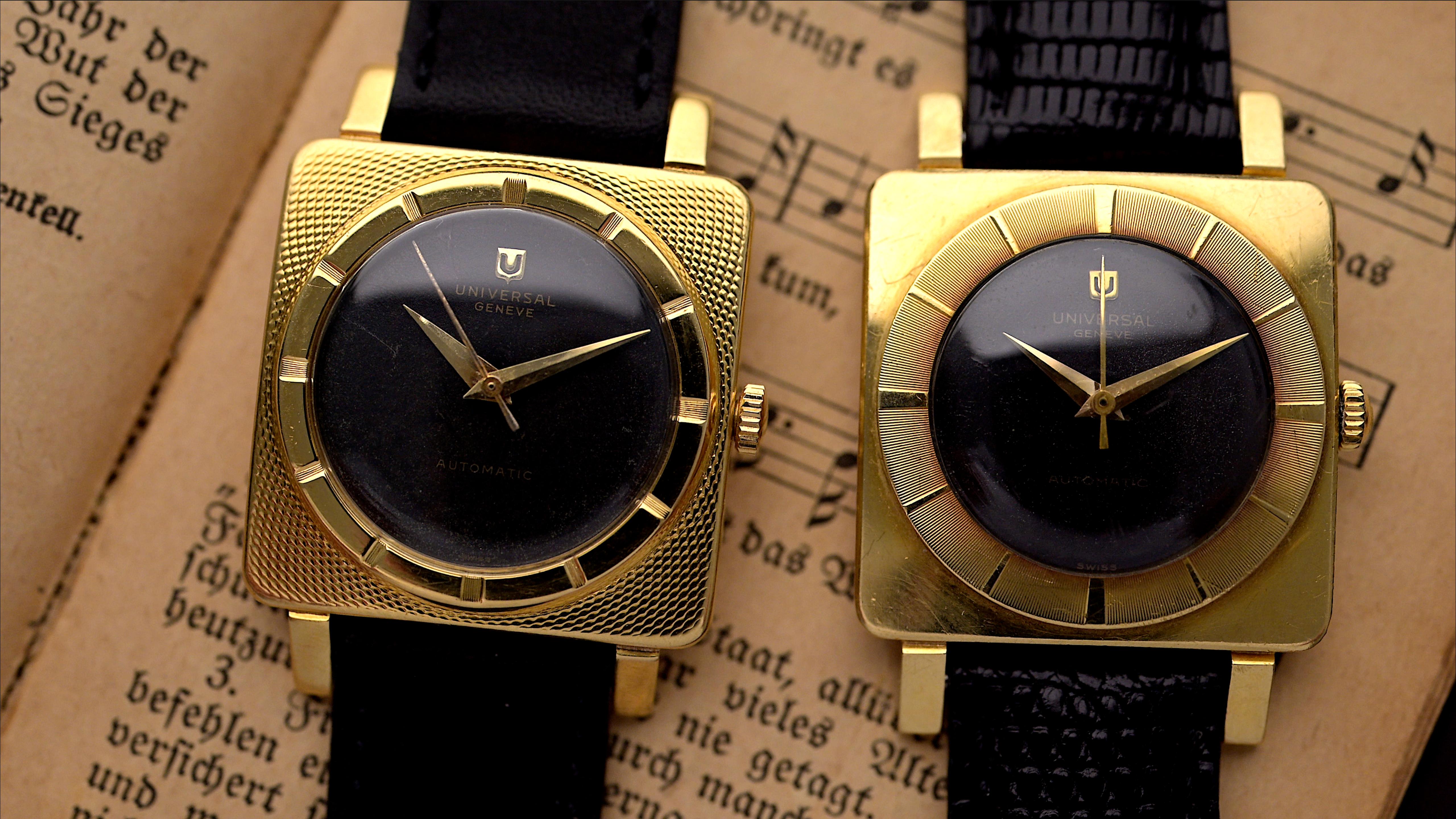 Zwei Universal Geneve Carre Cioccolatone aus den 1950er Jahren nebeneinander