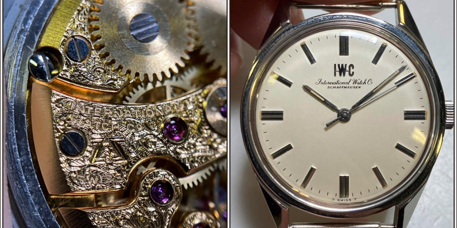 Graviertes Uhrwerk und Vorderseite der Zwyro Cal. 89 IWC