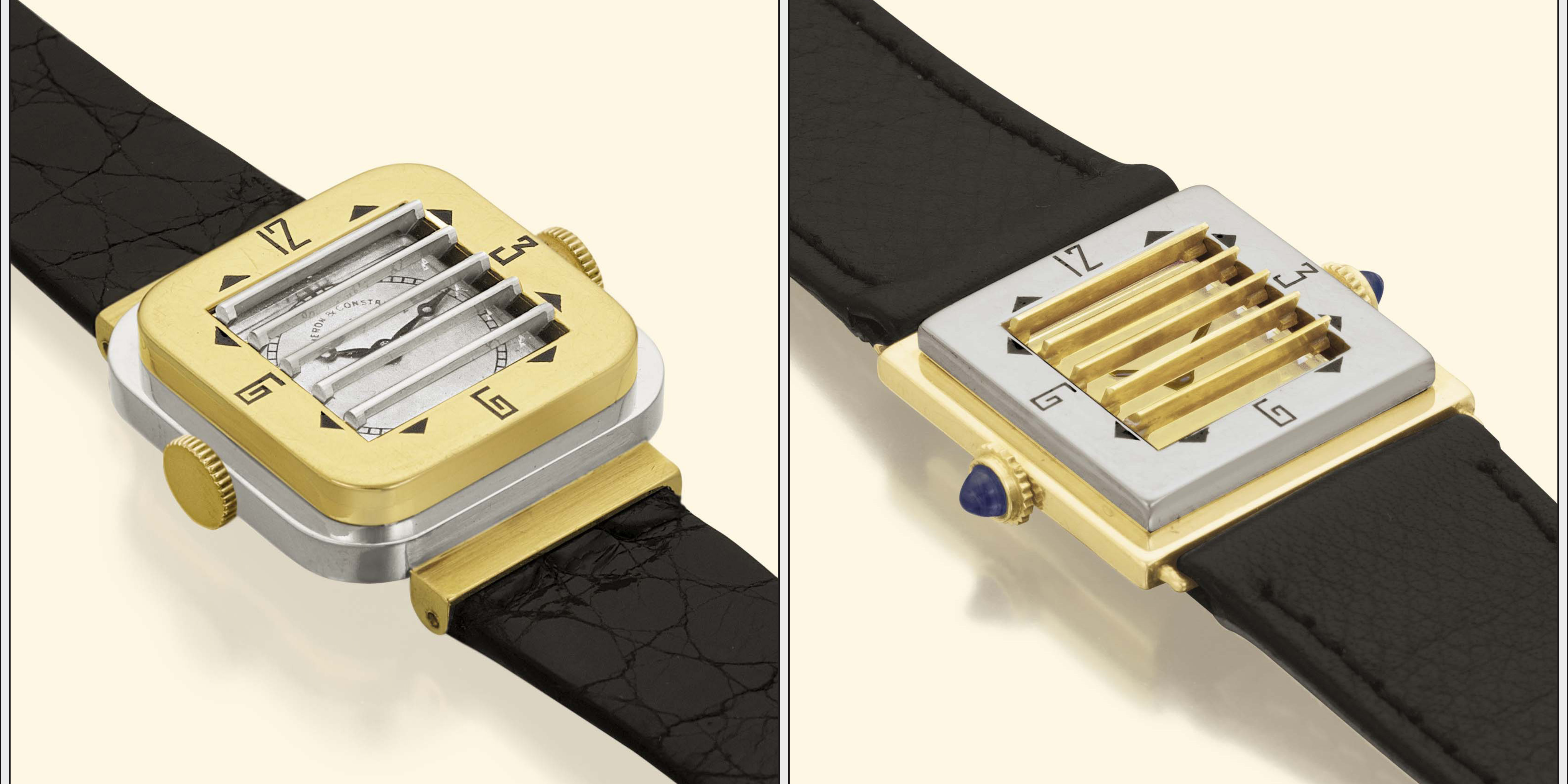 Zwei Ausführungen der Shutter-Uhren von Vacheron Constantin und Verger Freres aus den 1930er Jahren