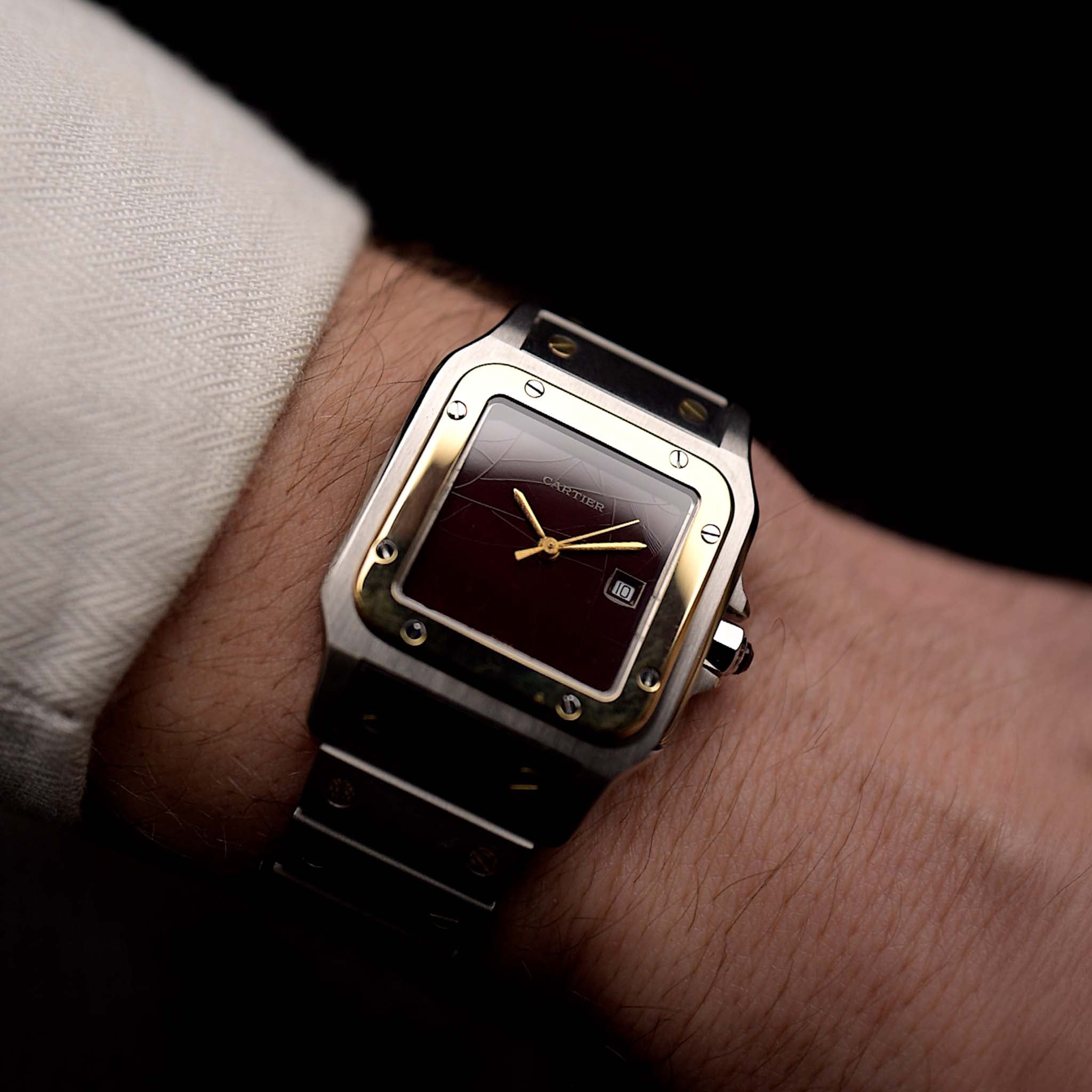 Vintage Cartier Santos Carrée 2961 Burgund 1980er Jahre