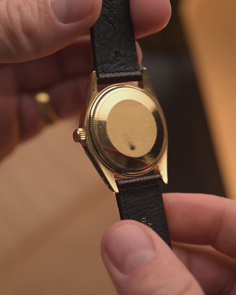 Vintage Rolex 18k Oyster Perpetual 1503 Date Uhr aus dem Jahr 1971, 34,5 mm Gelbgoldgehäuse, Automatikkaliber 1570, Zifferblatt mit Sonnenschliff, Video