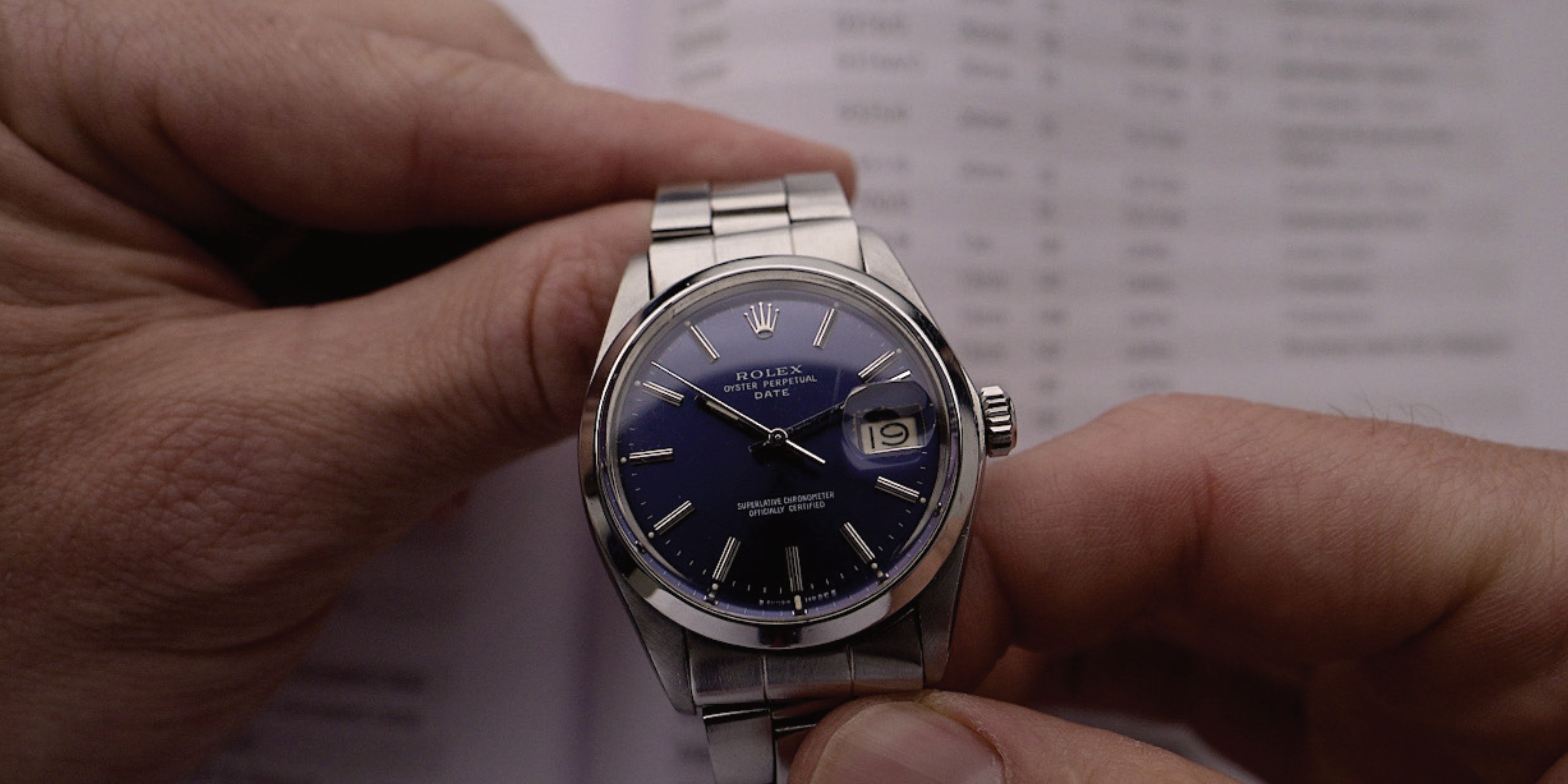 Rolex vintage Oyster Perpetual Date ref. 1500 con esfera azul