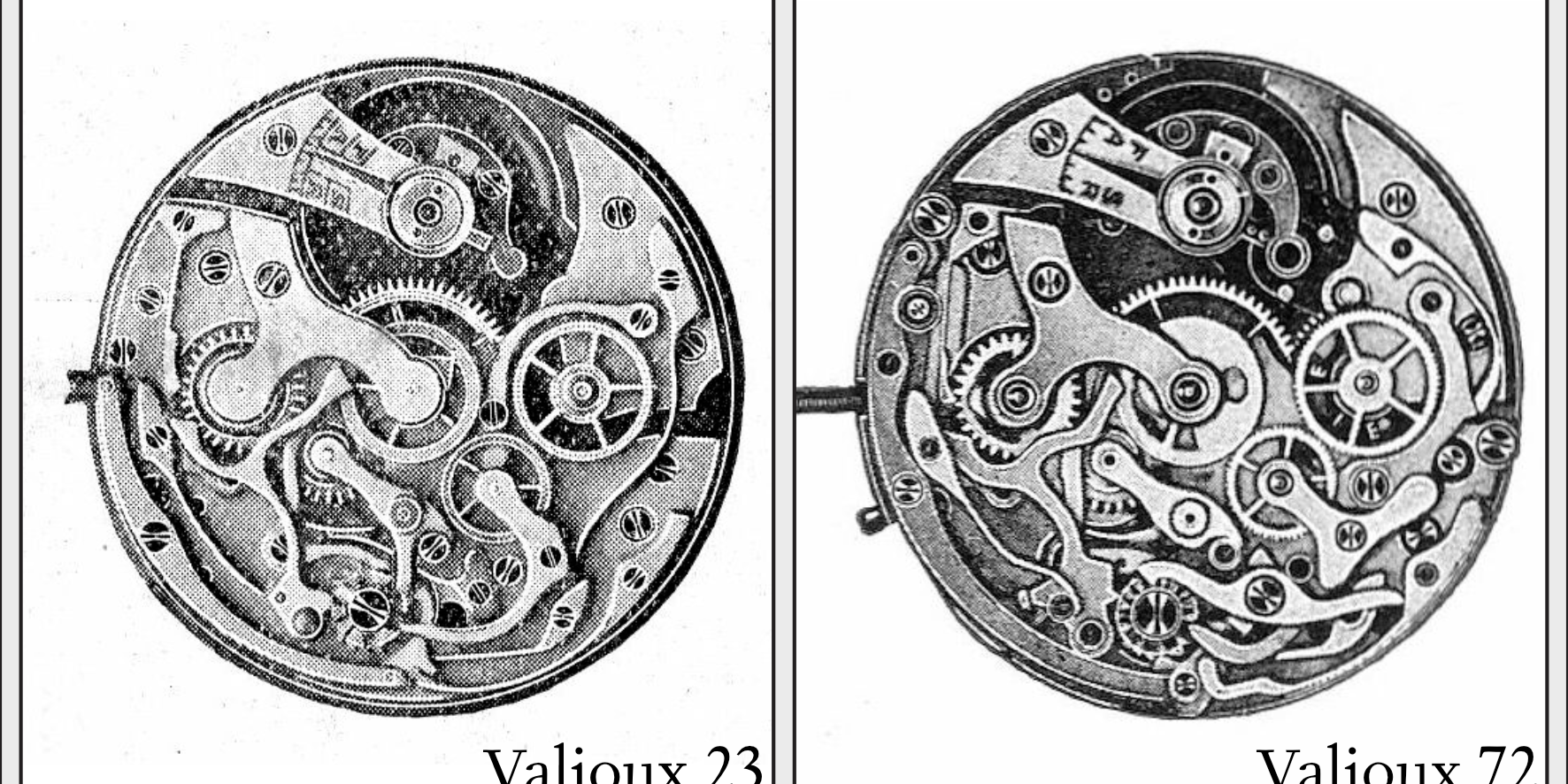 Comparación de los calibres de cronógrafo Valjoux 23 y 72 de cuerda manual