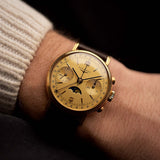 Cronógrafo Longines 6574 con fase lunar, oro de 18 quilates, década de 1980