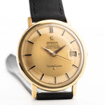 Reloj Vintage Omega Constellation 168004 Onyx 18k de 1963. 35,5 mm con caja de oro amarillo de 18 quilates, cronómetro automático Calibre 561, esfera dorada impecable y correa de piel.