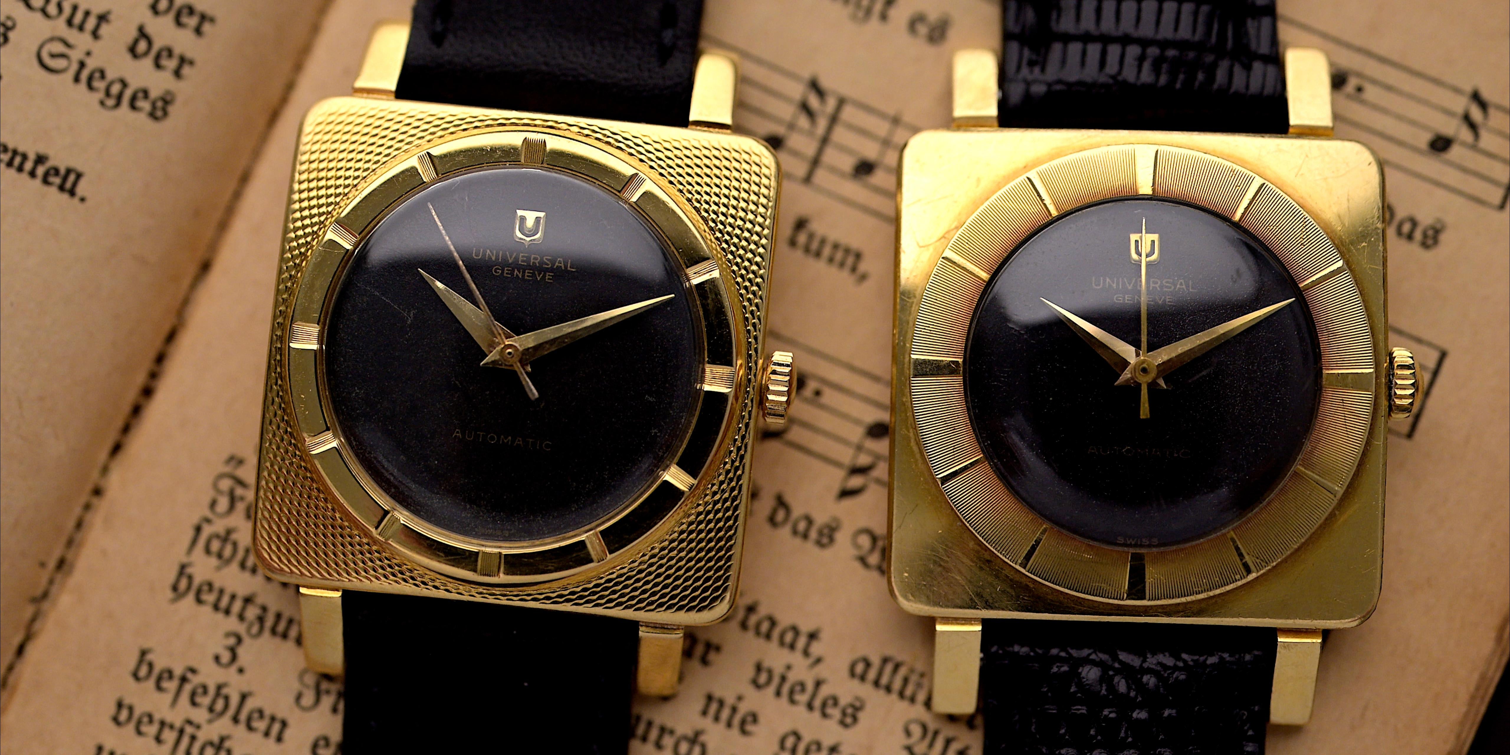 Deux Cioccolatone Universal Geneve Carre des années 1950 côte à côte