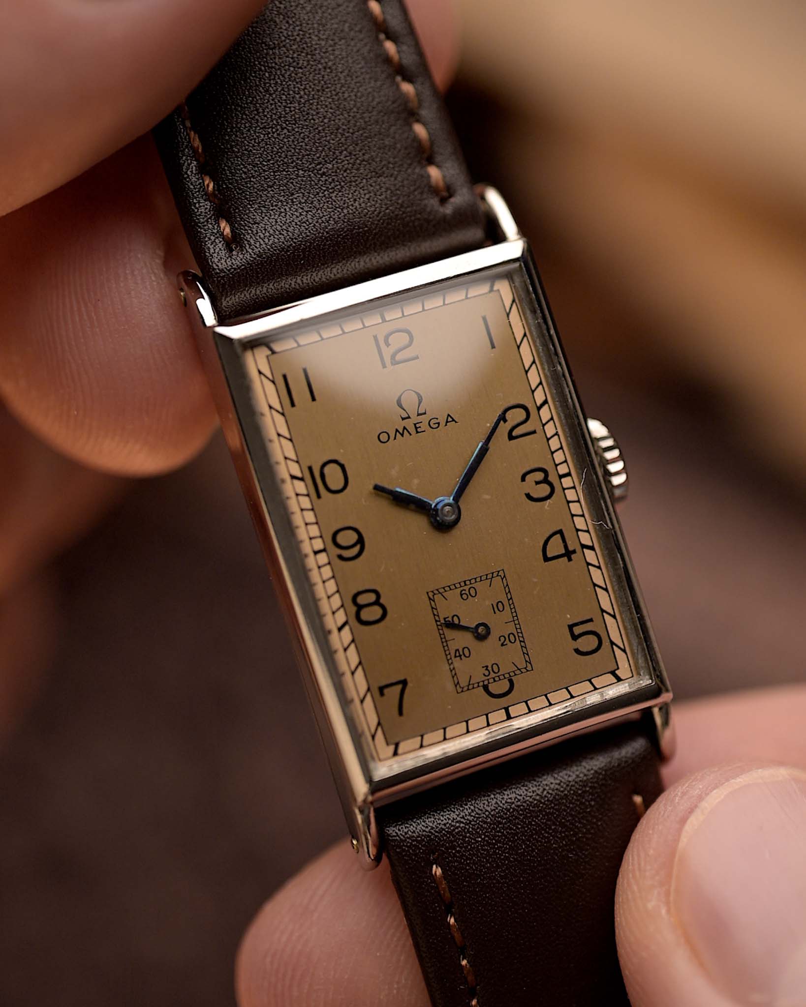 Vintage Omega Rectangular Art Deco watch Salmon from 1935.