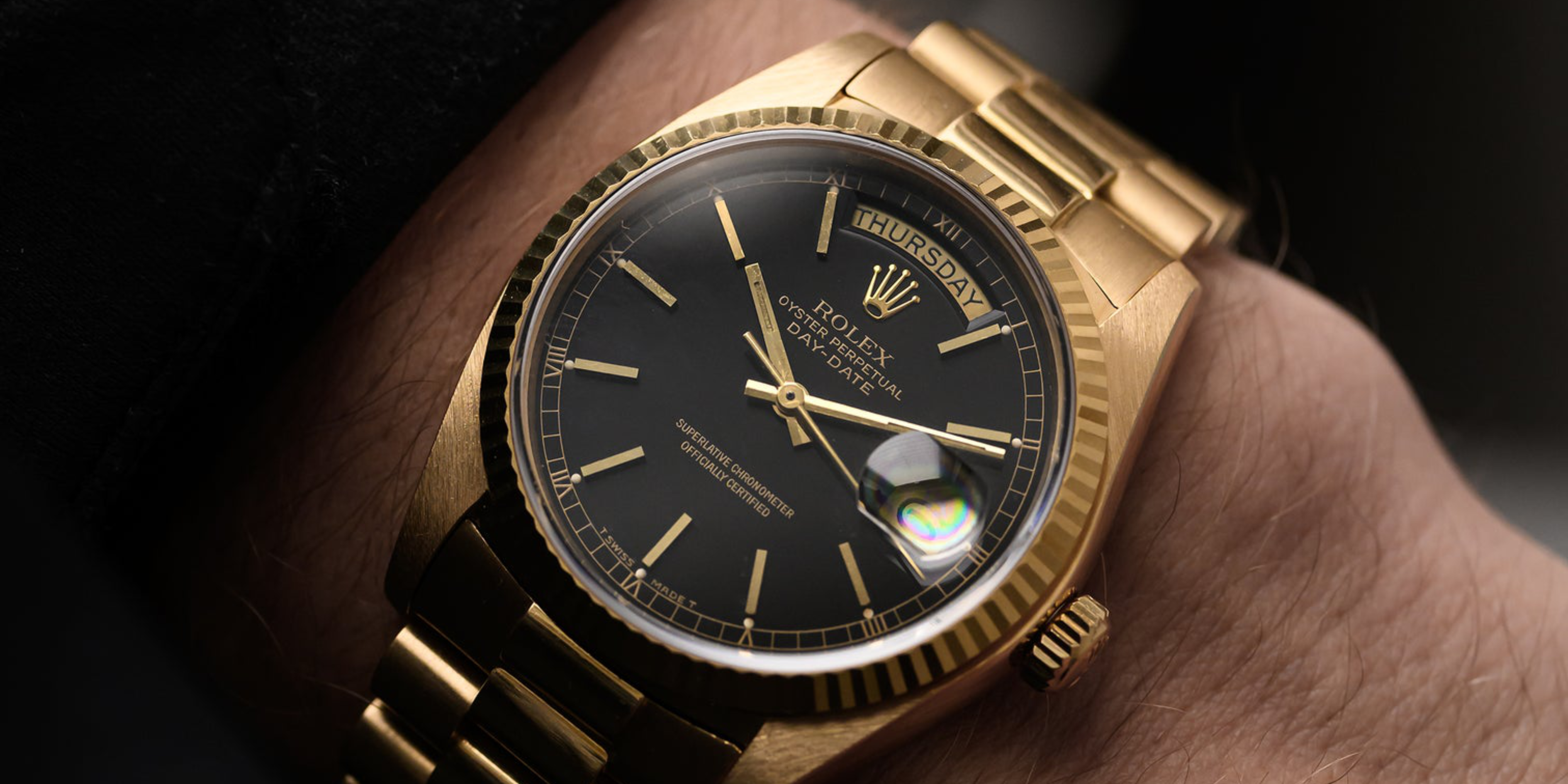 Raro Rolex fine anni '70 vintage Day-Date referenza 1803 con quadrante nero